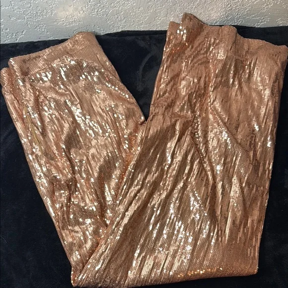 INC International Concepts Sequin Flare Pants in Rose Gold - Picture 1 of 2